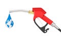 Gasoline Pistol Pump Fuel Nozzle, Gas Station Dispenser with Droplet of Earth Globe. 3d Rendering Royalty Free Stock Photo