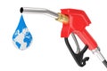 Gasoline Pistol Pump Fuel Nozzle, Gas Station Dispenser with Droplet of Earth Globe. 3d Rendering Royalty Free Stock Photo