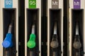 Gasoline pump on gas station. Fuel and diesel equipment - nozzle closeup front view