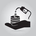 Gasoline pump in hand icon. Protection or safety concept