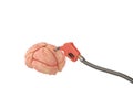 Gasoline pump inserted in the brain.3D illustration.