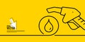 Gasoline pump nozzle yellow banner. Fuel pump petrol station icon. Refuel service illustration. Vector