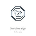 Gasoline sign icon. Thin linear gasoline sign outline icon isolated on white background from traffic signs collection. Line vector Royalty Free Stock Photo