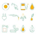 Gasoline station. Auto icons set. Electric Car. Pollution. Petrol icons set. Oil pump and petrol icons with oil drop. Royalty Free Stock Photo