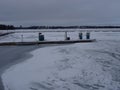 A gasoline station is empty because of winter on our archipelago and its beautiful nature of it Royalty Free Stock Photo