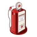 Gasoline station pump isolated on a white background. Color line art. Retro design.