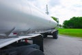 Gasoline tanker truck tank closeup