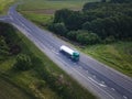 Gasoline truck Oil trailer on highway driving along the road. aerial view of Tank vehicle at work Royalty Free Stock Photo