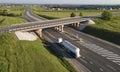 Gasoline truck Oil trailer on highway driving along the road. aerial view of Tank vehicle at work Royalty Free Stock Photo