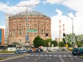 Gasometer city street with cars, Vienna