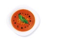 Gaspacho cold summer soup in porcelain plate, isolated on white background Royalty Free Stock Photo