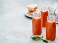 Gaspacho soup in glass bottles, copy space Royalty Free Stock Photo