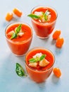 Gaspacho soup in glass, vertical Royalty Free Stock Photo