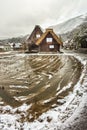 Gassho-style houses and rice field at Shirakawa-go in winter Royalty Free Stock Photo