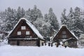 Gassho-zukuri style houses at Shirakawa-go in winter, a UNESCO world heritage site in Japan