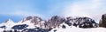 Gastlosen Mountains in winter, panorama of the famous mountain range. Canton of Fribourg, Switzerland