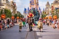 Gaston riding in Disney Villains Parade in Magic KIngdom 254 Royalty Free Stock Photo