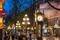 Vancouver Gastown Steam Clock and beautiful street view on a rainy night. Royalty Free Stock Photo