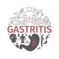 Gastritis banner. Heartburn, Symptoms, Treatment. Line icons set. Vector signs for web graphics.