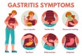 Gastritis symptoms. Digestive system disease abdominal. Pain, flatulence, bloating vomiting and heartburn, nausea Royalty Free Stock Photo