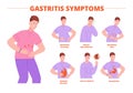 Gastritis symptoms. Indigestion symptom bloating flatulence heartburn gastrointestinal problem, belly disease eating