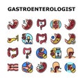 gastroenterologist doctor stomach icons set vector