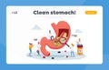 Gastroenterology Landing Page Template. Patient Character Suffer of Stomachache and Helicobacter Stomach Disease or Pain Royalty Free Stock Photo