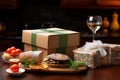 Gastronomic anticipation: Still life captures the excitement of a savory food delivery.