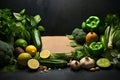 Gastronomic delight Fresh greens and herbs framed on concrete backdrop