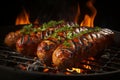 Gastronomic delight, Grilled Bavarian sausages with rosemary, ready for enjoyment