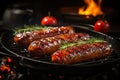 Gastronomic delight, Grilled Bavarian sausages with rosemary, ready for enjoyment