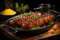 Gastronomic delight, Grilled Bavarian sausages with rosemary, ready for enjoyment
