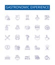 Gastronomic experience line icons signs set. Design collection of Cuisine, Epicurean, Delightful, Palatable, Savory