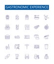 Gastronomic experience line icons signs set. Design collection of Cuisine, Epicurean, Delightful, Palatable, Savory