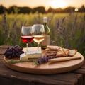 Gastronomic Harmony: Wine and Cheese Affair in Lavender Bliss