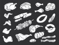 Gastronomic silhouette meat products set Royalty Free Stock Photo