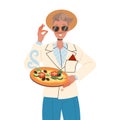 Gastronomic Tourism with Man Character in Sunglasses Holding Authentic Italian Pizza Dish Vector Illustration