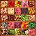 Gastronomy collage in wooden board background Royalty Free Stock Photo