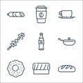 Gastronomy line icons. linear set. quality vector line set such as bread, chef hat, fried egg, frying pan, soda, cup, coffee cup Royalty Free Stock Photo