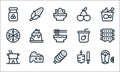 Gastronomy line icons. linear set. quality vector line set such as burrito, ham, fondue, kebab, cheese, pizza, yogurt, cherry,