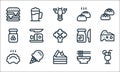 gastronomy line icons. linear set. quality vector line set such as cocktail, cake piece, dumpling, noodles, ice cream, honey,