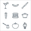 gastronomy line icons. linear set. quality vector line set such as ice cream, tomato, coffee pot, jack pot, hamburger, carrot,