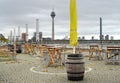 Gastronomy lockdown, closed restaurant, beer garden bar due to corona epidemic, chairs and tables stacked,symbol picture