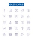 Gastropub line icons signs set. Design collection of Pub, Gastro, Drink, Kitchen, Restaurant, Food, Beer, Wine outline