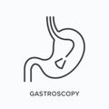 Gastroscopy flat line icon. Vector outline illustration of digestive system. Black thin linear pictogram for endoscope