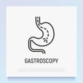 Gastroscopy thin line icon: endoscope in stomach. Medical test. Modern vector illustration