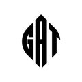 GAT circle letter logo design with circle and ellipse shape. GAT ellipse letters with typographic style. The three initials form a