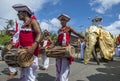 Gatabera Players Getaberakaruwo perform ahead of a ceremonial elephant at the Hikkaduwa perahera in Sri Lanka.
