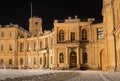 Gatchina Palace. Entrance to the right wing. Night Photography. Russia.