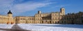 Gatchina Palace. Russia. Panoramic view of the Palace Square and the main entrance and the right wing of the palace with Royalty Free Stock Photo